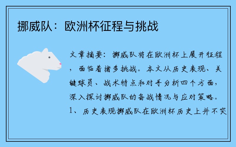挪威队：欧洲杯征程与挑战